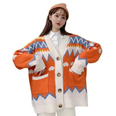 Geometric Pattern with Hearts Women's Cardigan: Bright, Colourful, with Pockets. Great Casual Wardrobe Item from NSE Imports #2.